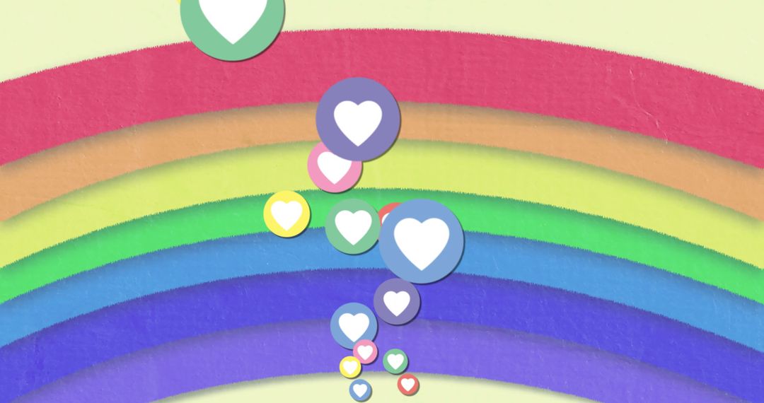 Social Media Heart Icons Over Rainbow Background Representing Connection