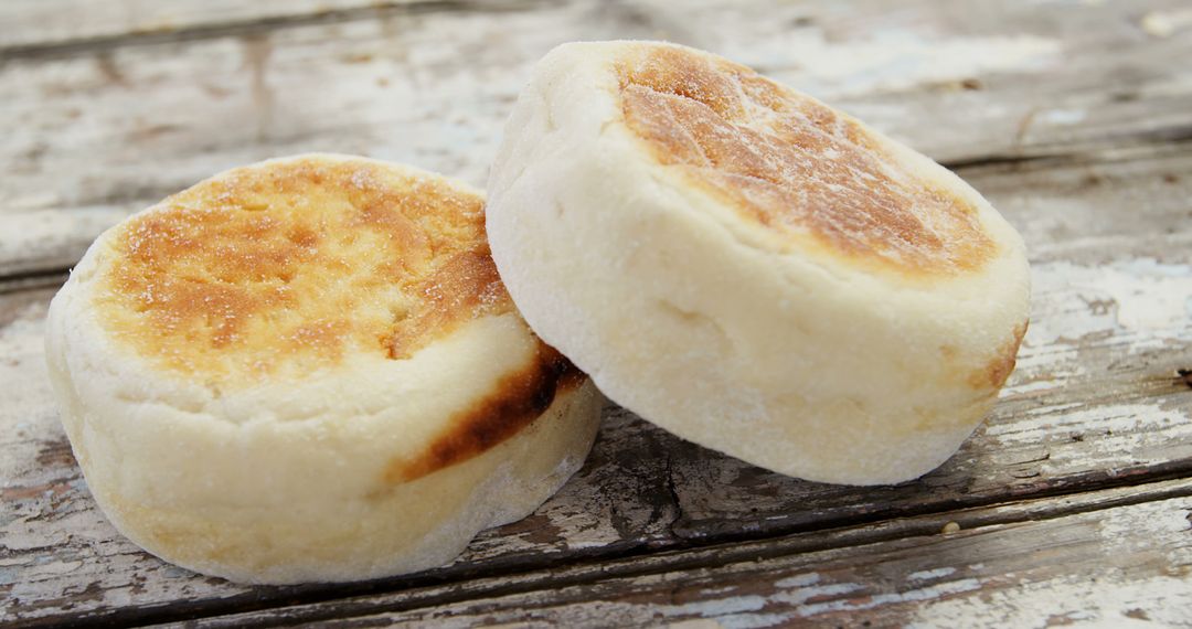 Crispy English Muffins on Rustic Wooden Background - Free Images, Stock Photos and Pictures on Pikwizard.com