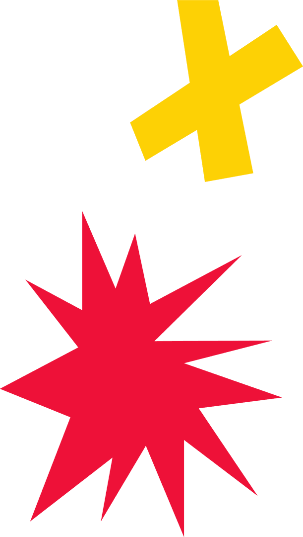 Transparent Geometric Playful Abstract Shapes Red Starburst Yellow Cross