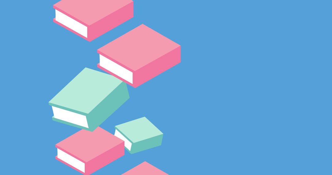Floating Books on Minimalistic Blue Background