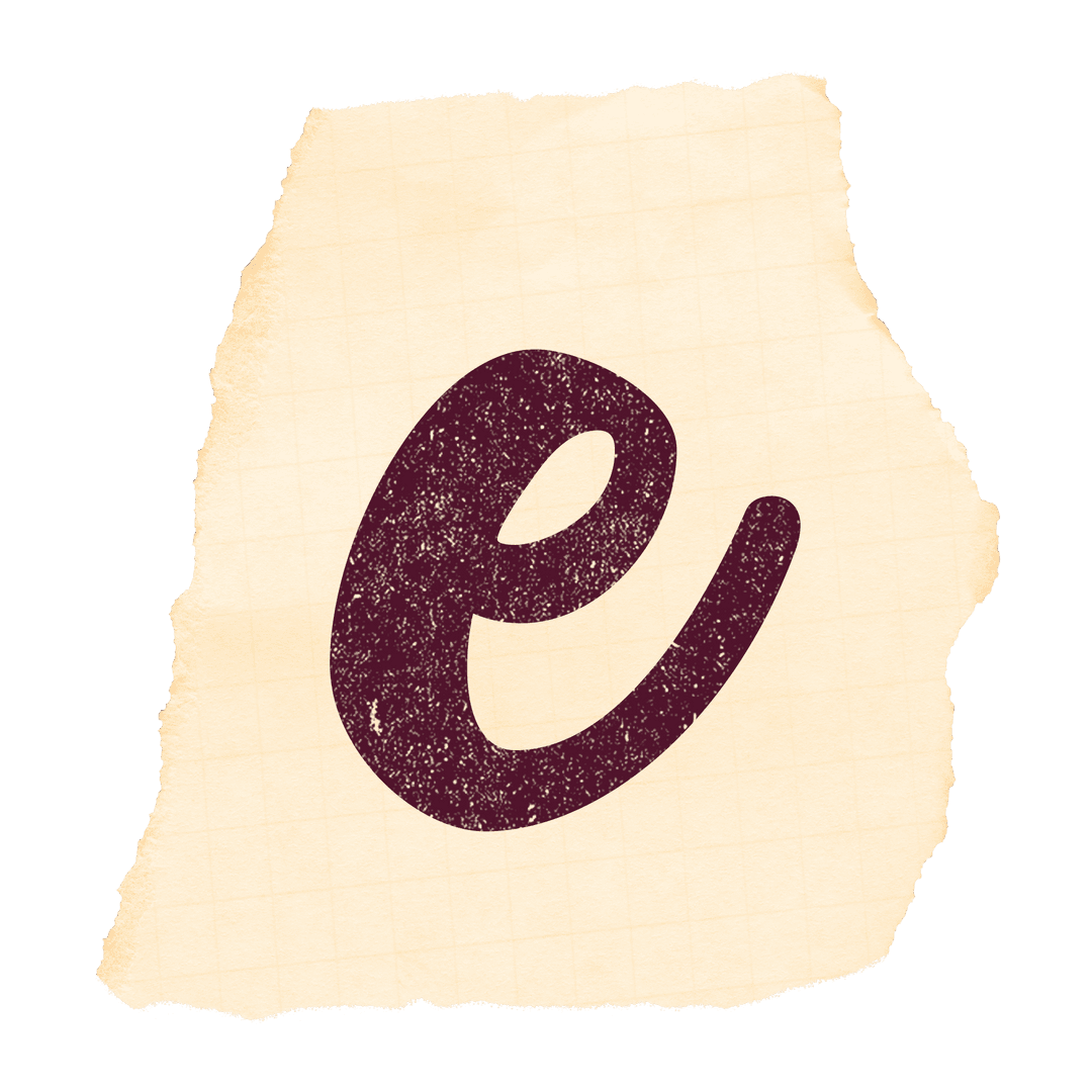 Stylized Lowercase E on Torn Graph Paper Background Transparent Design