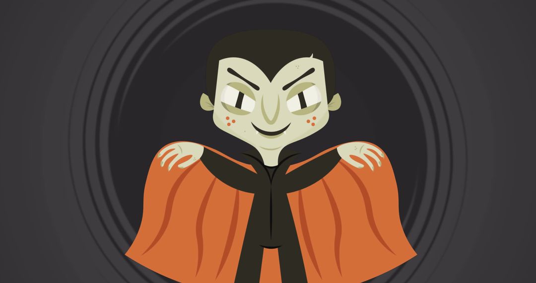 Cartoon Vampire Facing Front with Orange Cloak Unfurled