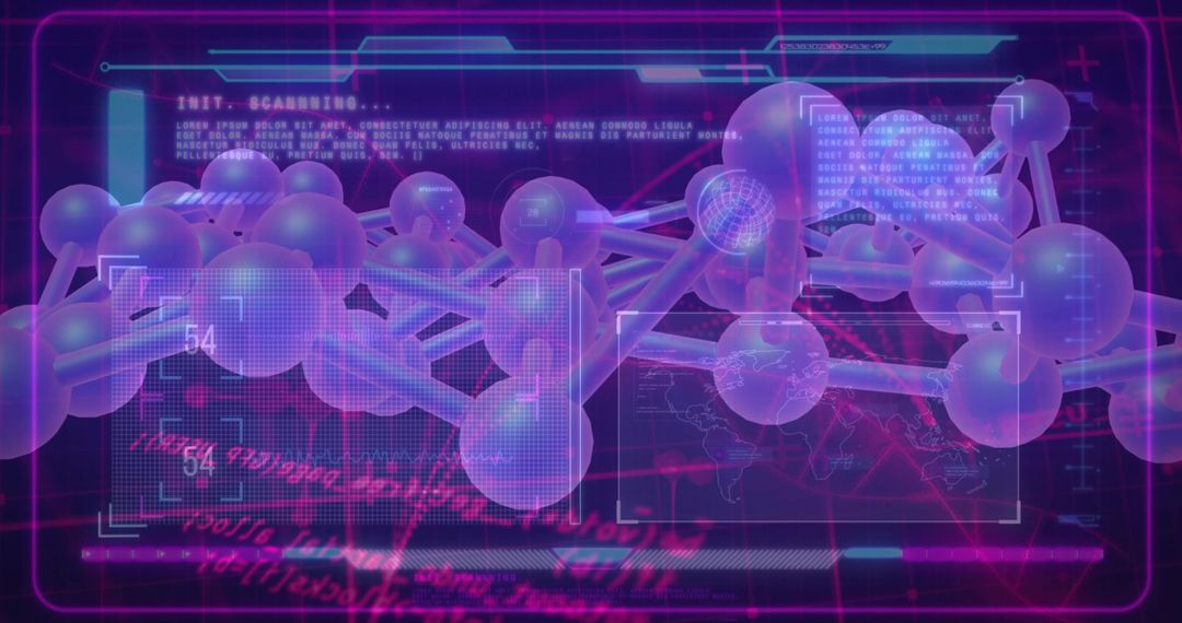 Holographic Molecular Network HUD Scanning Neon Biotech Interface Visualization