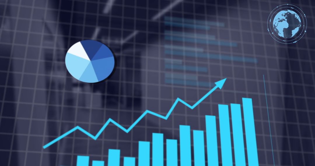 Financial Data Charts Featuring Blue Graphs and Pie Chart
