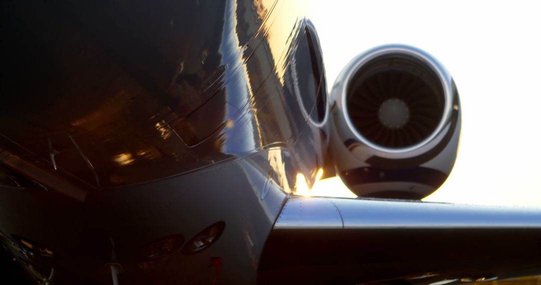 Close-up of Airplane Jet Engine at Sunset Capturing Aviation Majesty - Free Images, Stock Photos and Pictures on Pikwizard.com