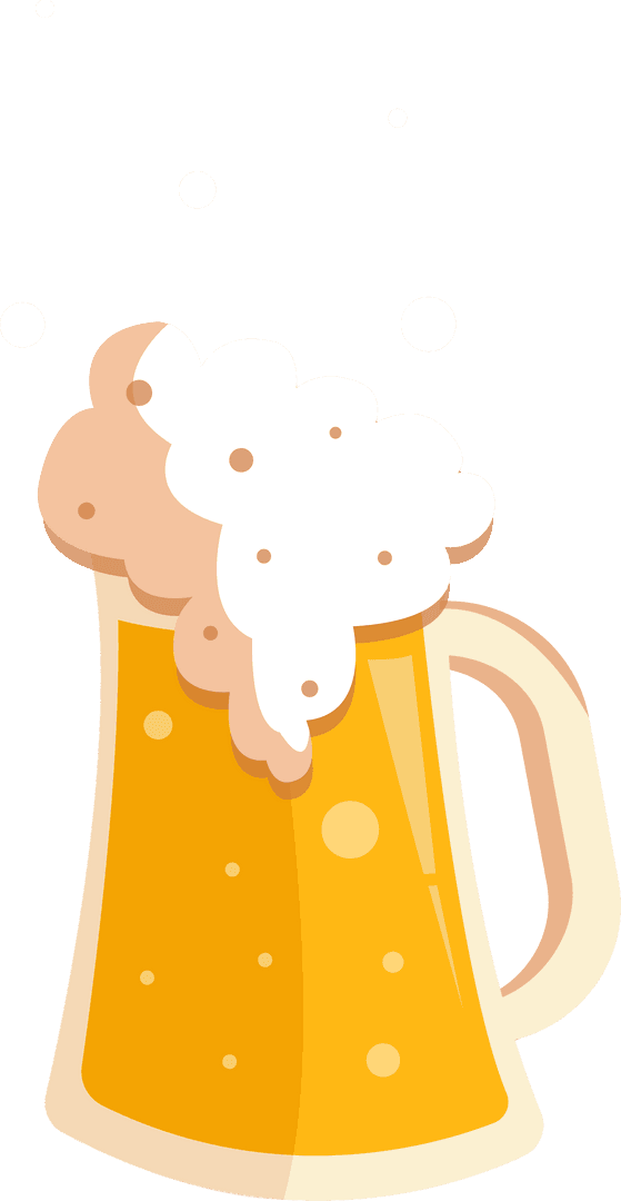 Flat Design Beer Mug Overflowing with Frothy Foam on Transparent Background