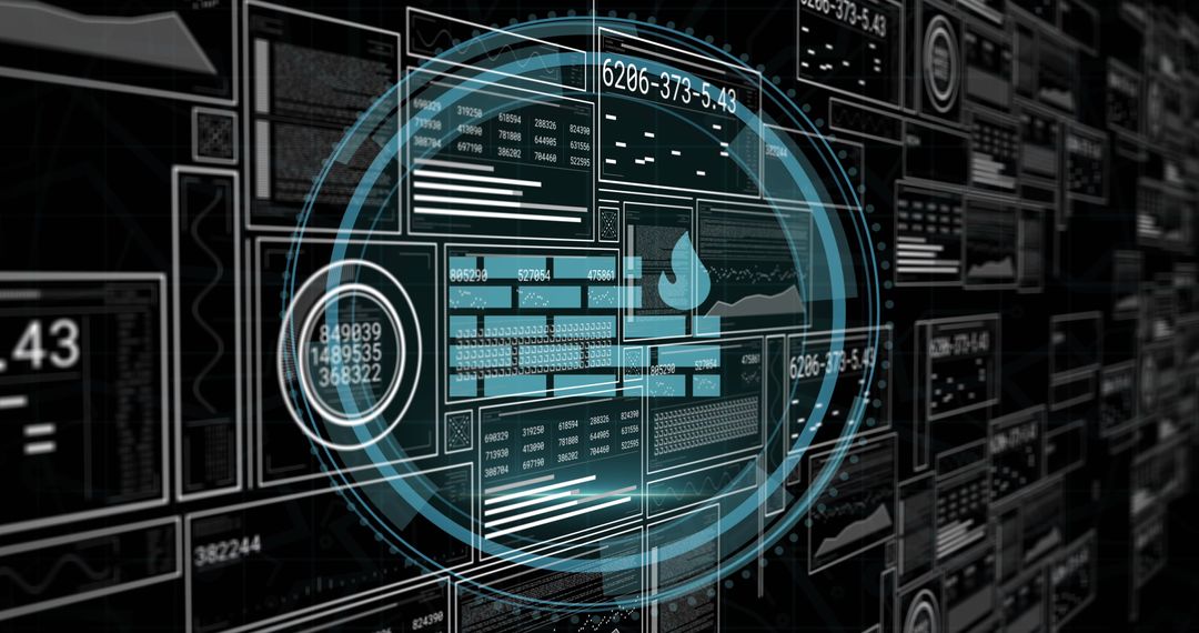 Futuristic Holographic Data Interface with Numeric Readouts and Charts
