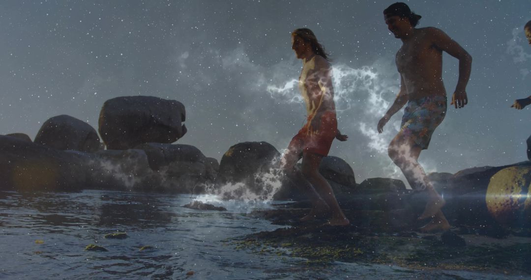 Trio Adventuring in Twilight Through Mystical Tide Pools