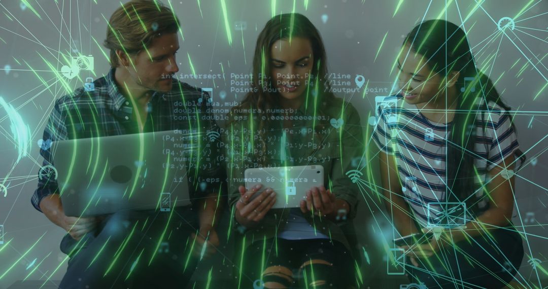 Diverse Team Collaborating with Futuristic Technology Concept