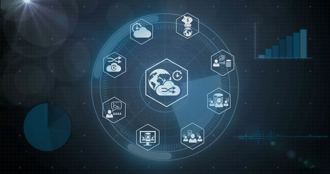 Data Processing with Business Icons and Digital Interface Elements
