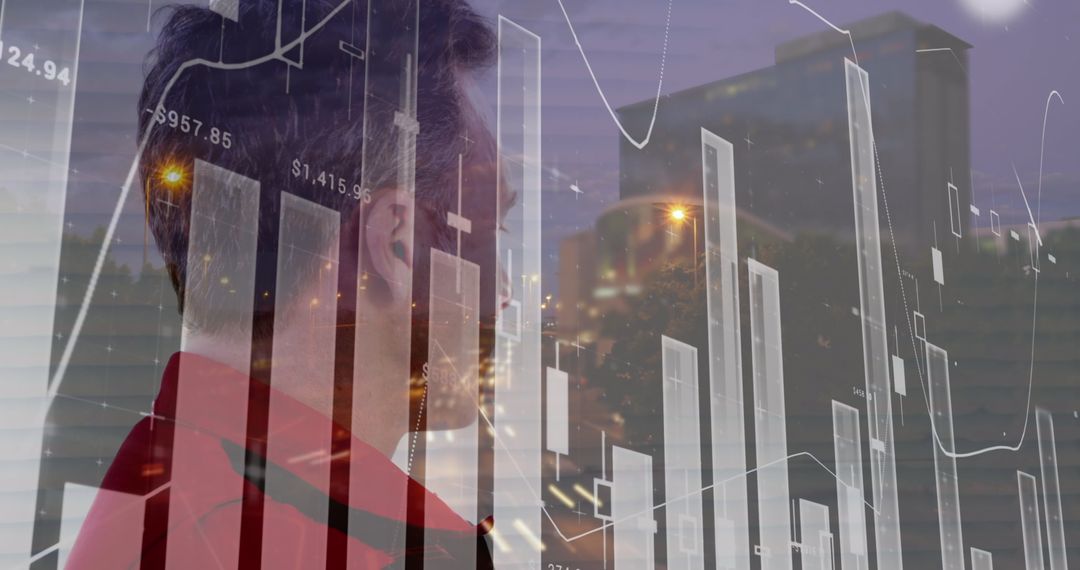 Abstract Double Exposure of Paramedic with Data Graphics Overlay