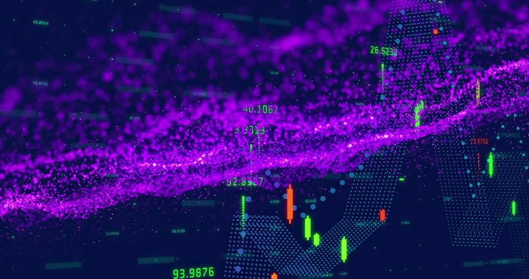 Futuristic Digital Financial Data Visualization with Purple Wave Patterns