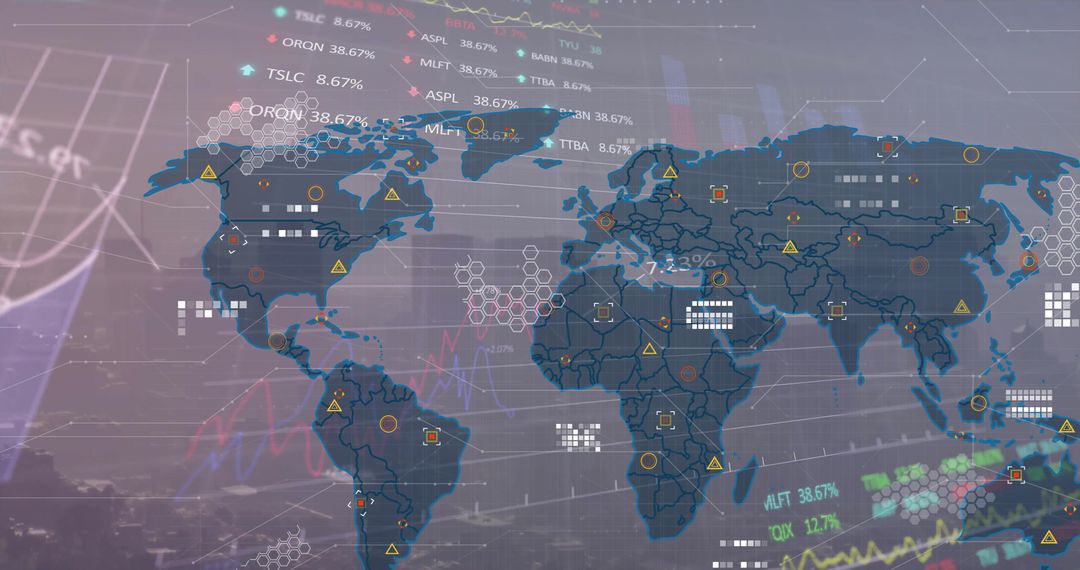 Digital World Map and Data Visualization in Global Finance