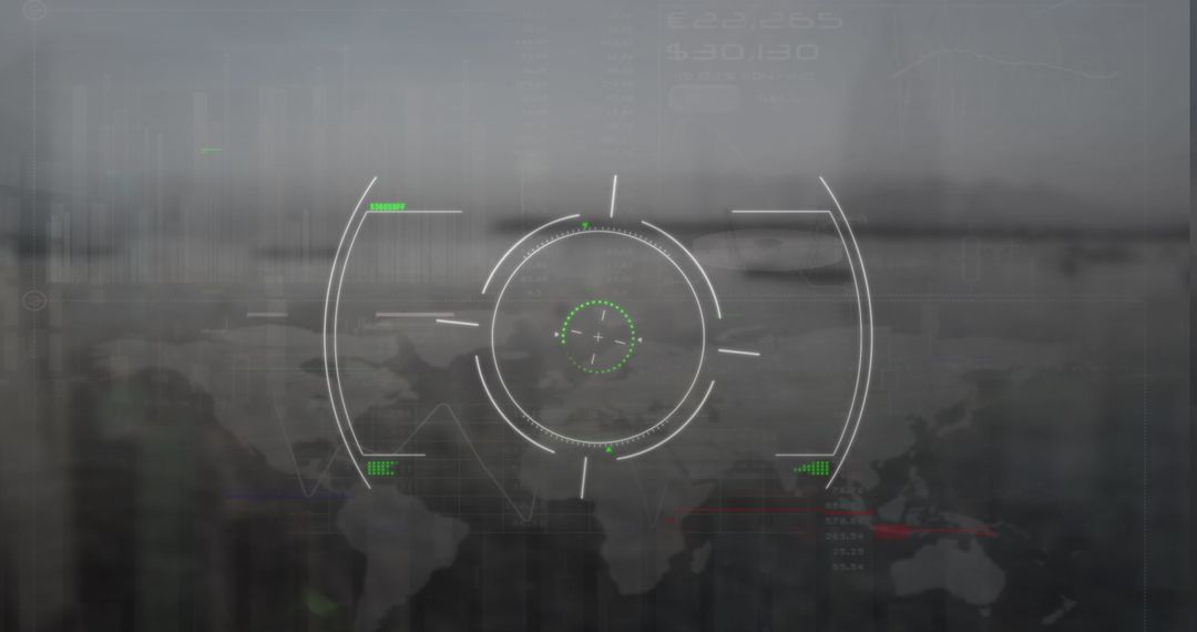 Futuristic HUD Analytics Reticle on Digital World Map