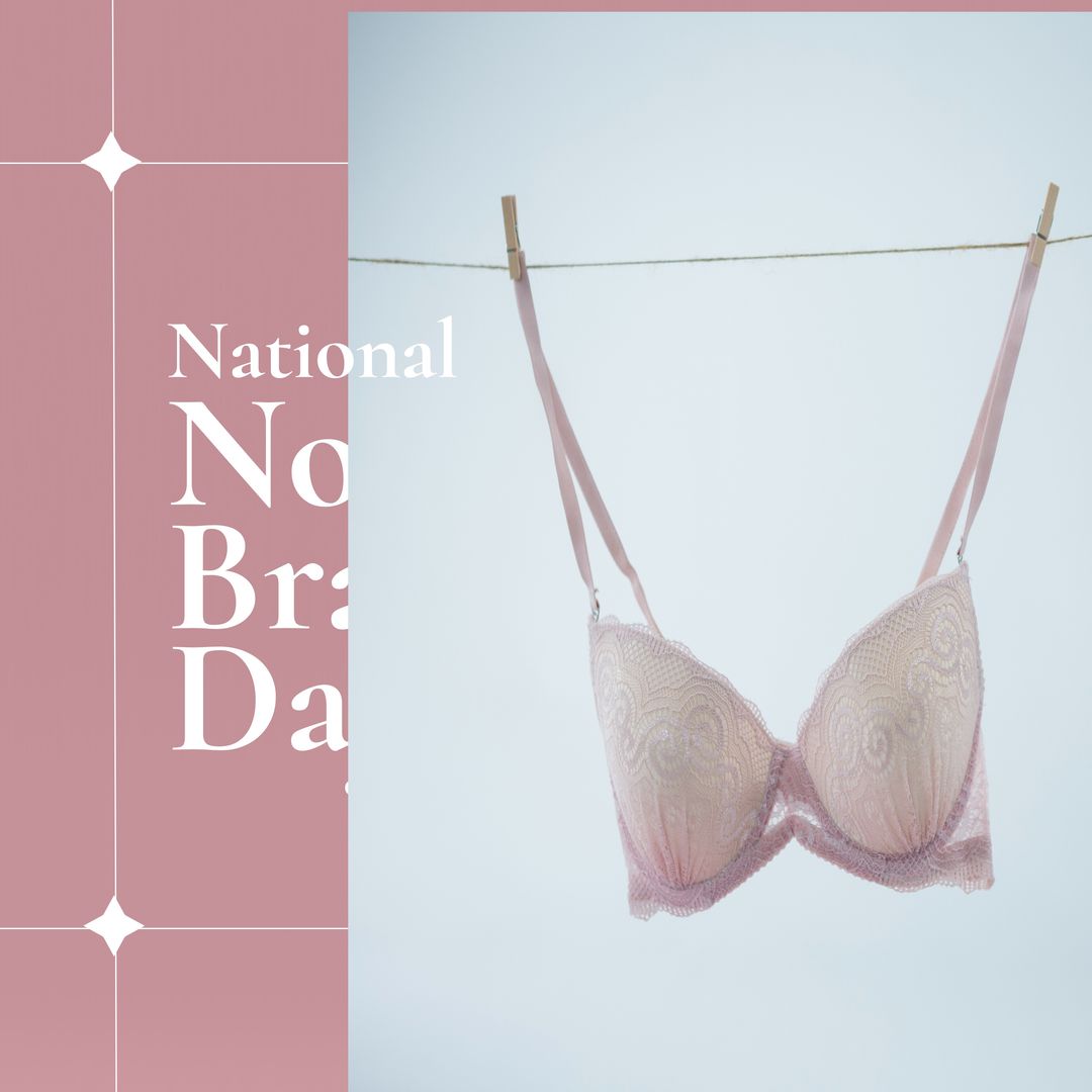 Composition of national no bra day text with pink bra on pink background - Download Free Stock Templates Pikwizard.com