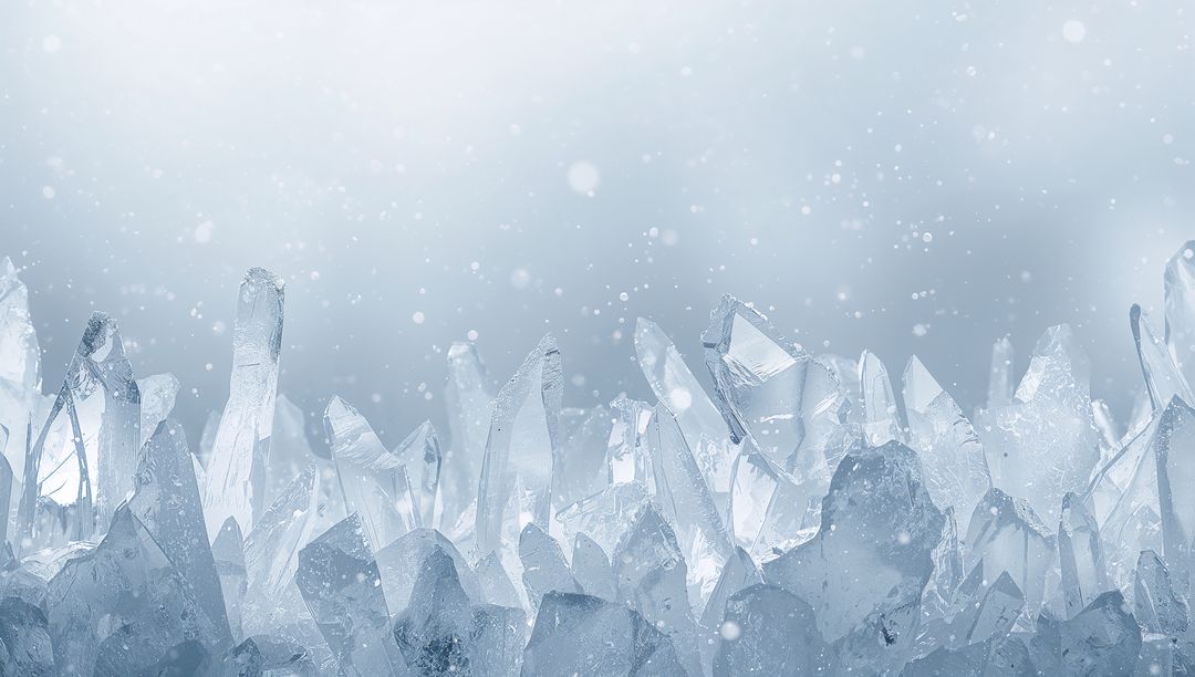 Glittering Ice Crystal Peaks Sparkling with Falling Snow and Soft Bokeh Glow