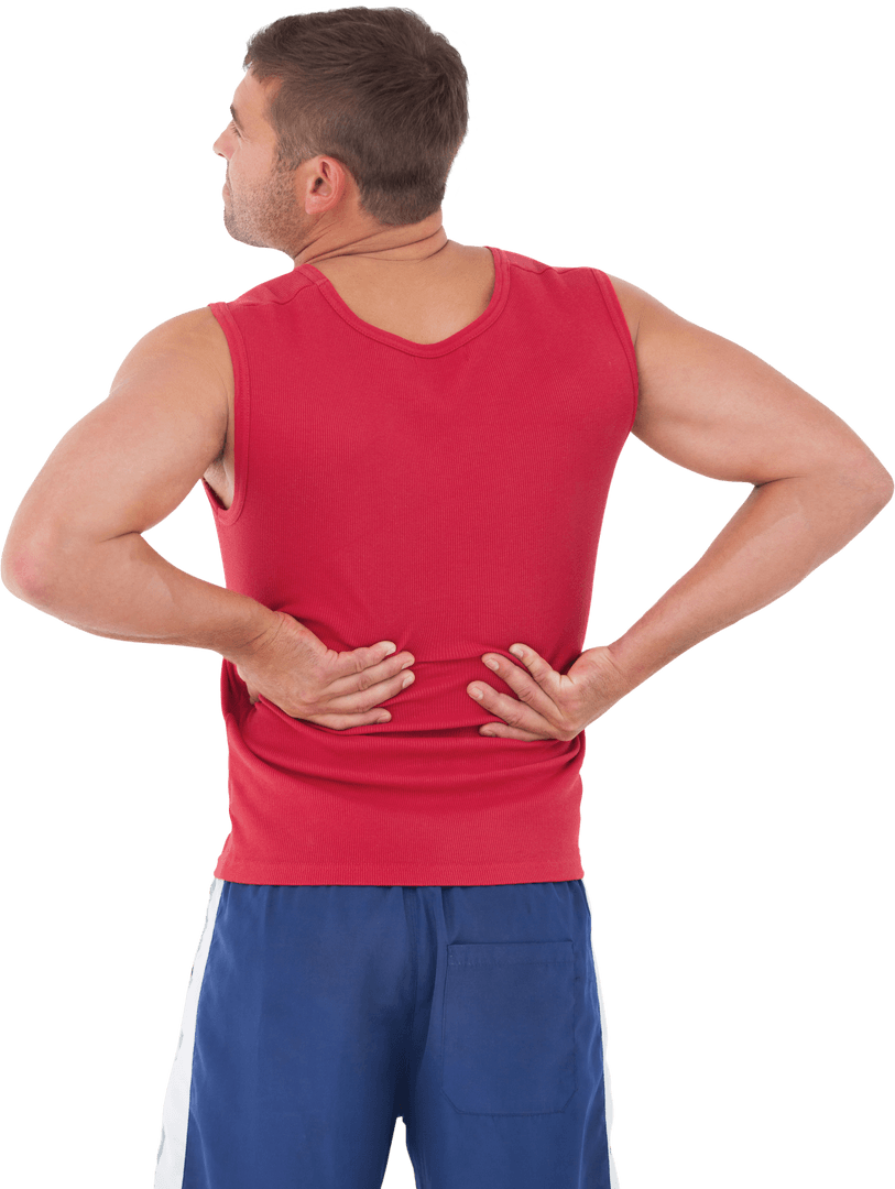 Transparent Photo of Man in Red Tank Top Touching His Back