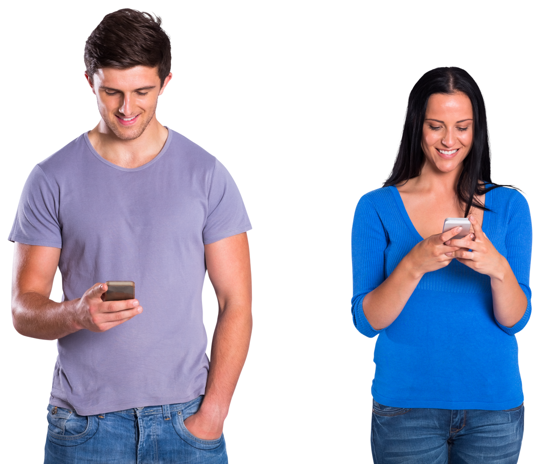 Transparent Young Couple Texting with Smartphones - Download Free Stock Images Pikwizard.com