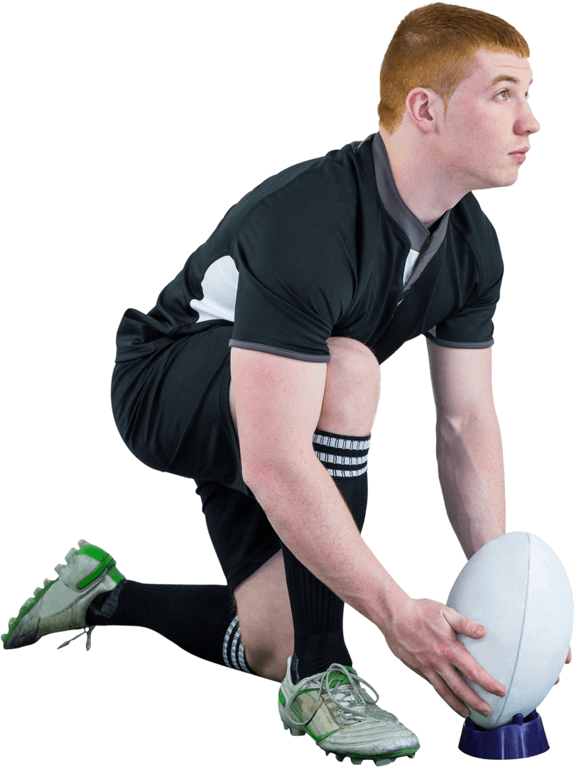 Transparent Rugby Player Preparing for Drop Kick Technique