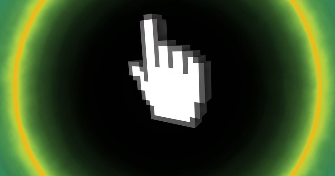 Pixel Hand Cursor on Digital Screen with Glow Effect