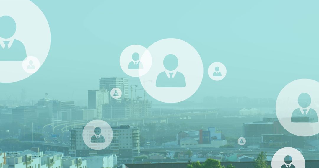 Global Networking Concept with Profile Icons Over Cityscape