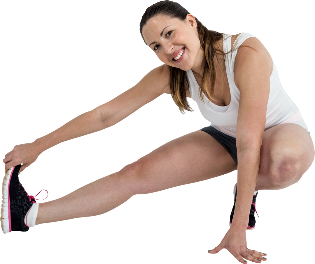 Transparent Smiling Athlete Woman Stretching Hamstring Outdoors - Download Free Stock Images Pikwizard.com