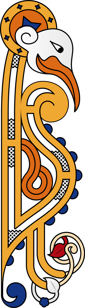 Transparent Ornamental Bird Motif with Star Emblem and Knot Design