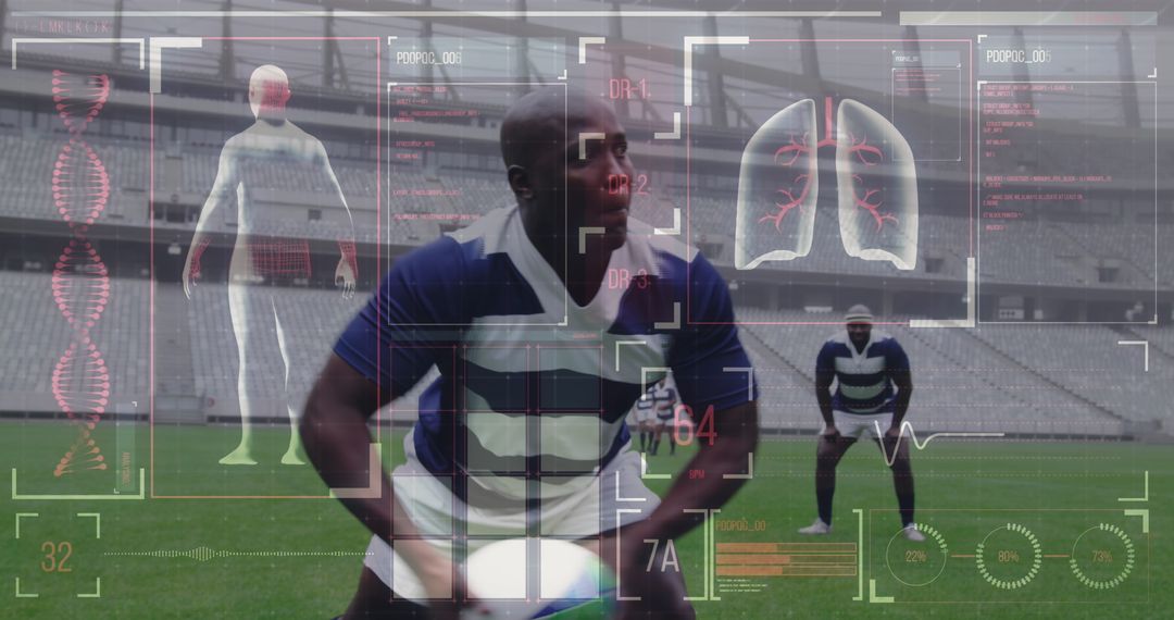 Rugby Player with Digital Interface Displaying Medical Data