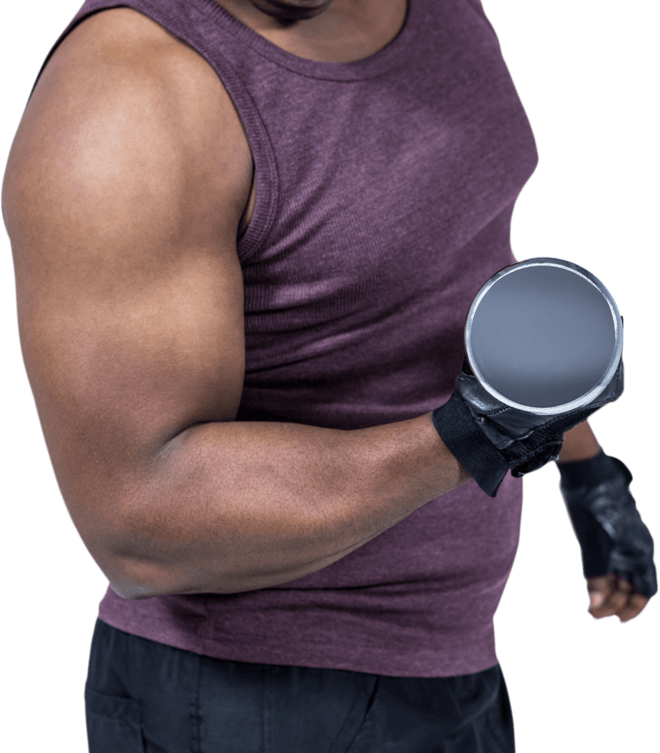 Muscular Man Lifting Dumbbell on Transparent Background