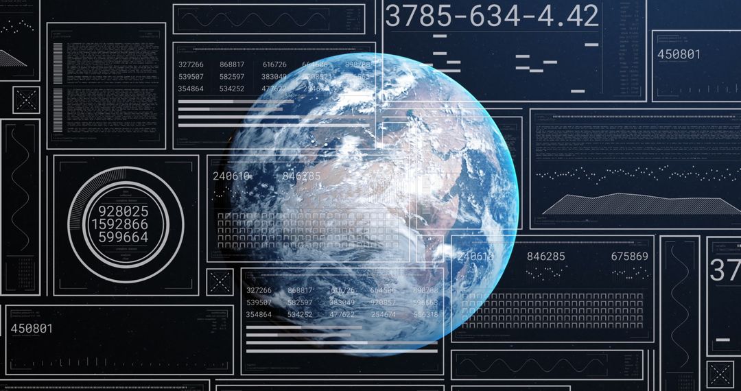 Earth Surrounded by Digital Data Displays and Interfaces