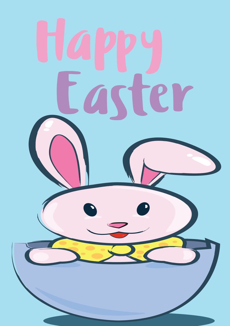 Cheerful Easter Bunny in Eggshell with Festive Greeting