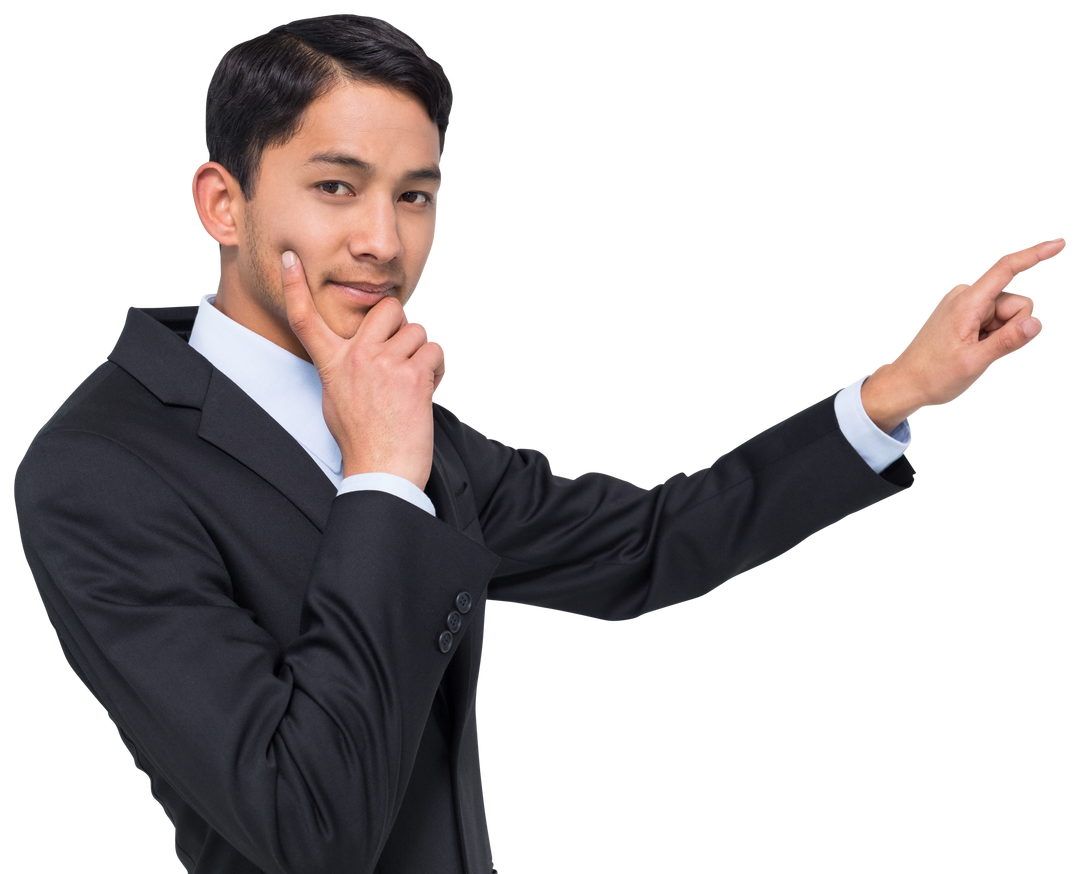 Confident Businessman Pointing on Transparent Background for Presentations - Download Free Stock Images Pikwizard.com