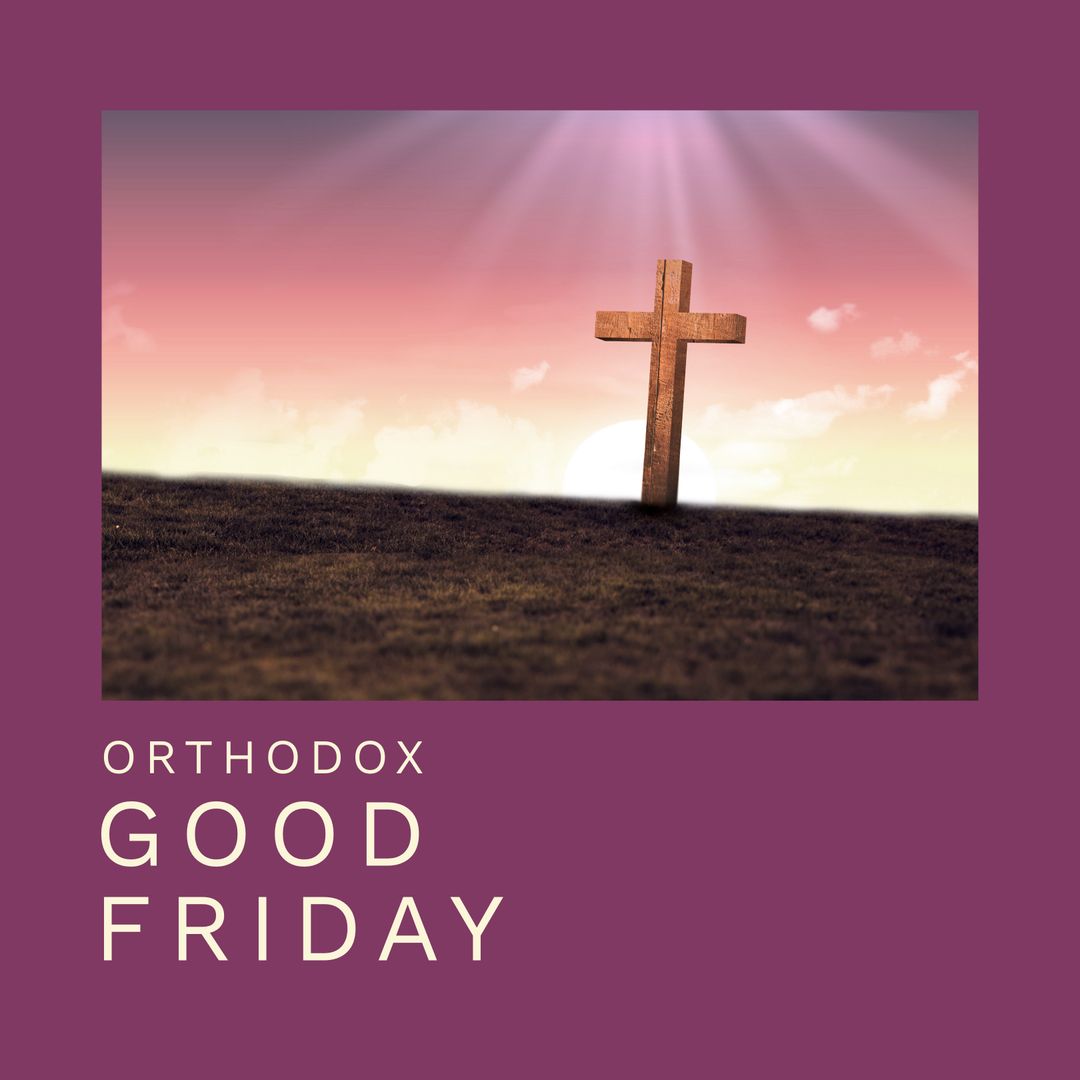 Cross at Sunset with Orthodox Good Friday Text on Purple Frame - Download Free Stock Templates Pikwizard.com