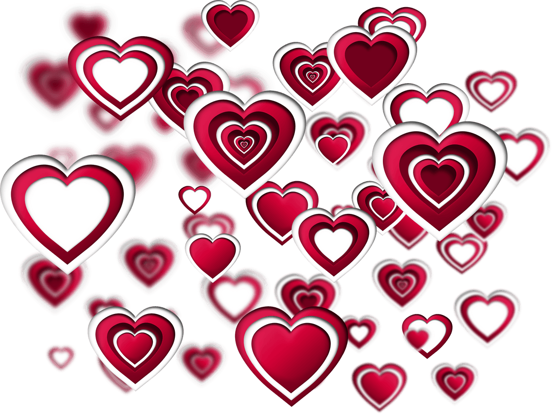 Vibrant Red Hearts Pattern on Transparent Background for Design