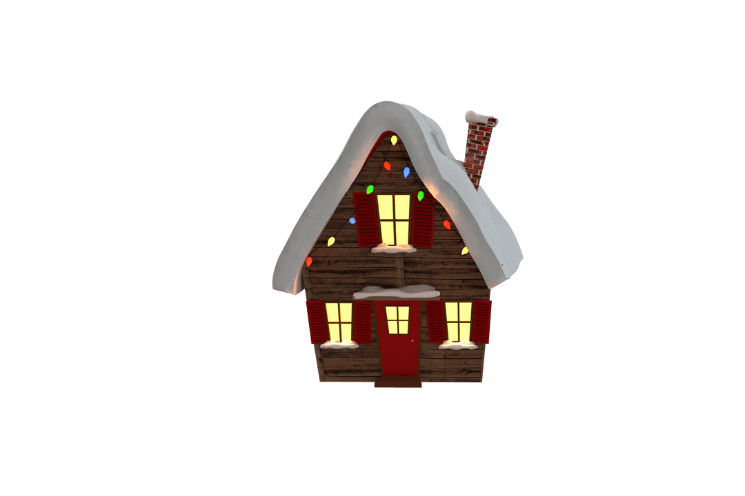 Transparent Gingerbread House with Snow and Christmas Lights