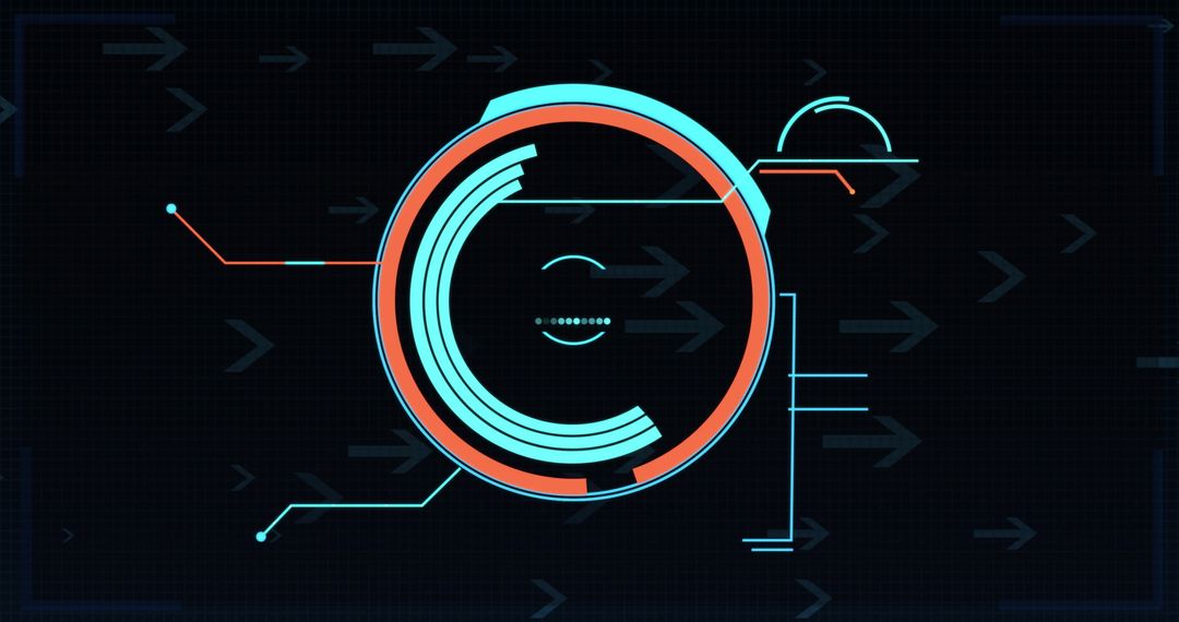 Futuristic Digital Interface with Circles and Arrows on Black