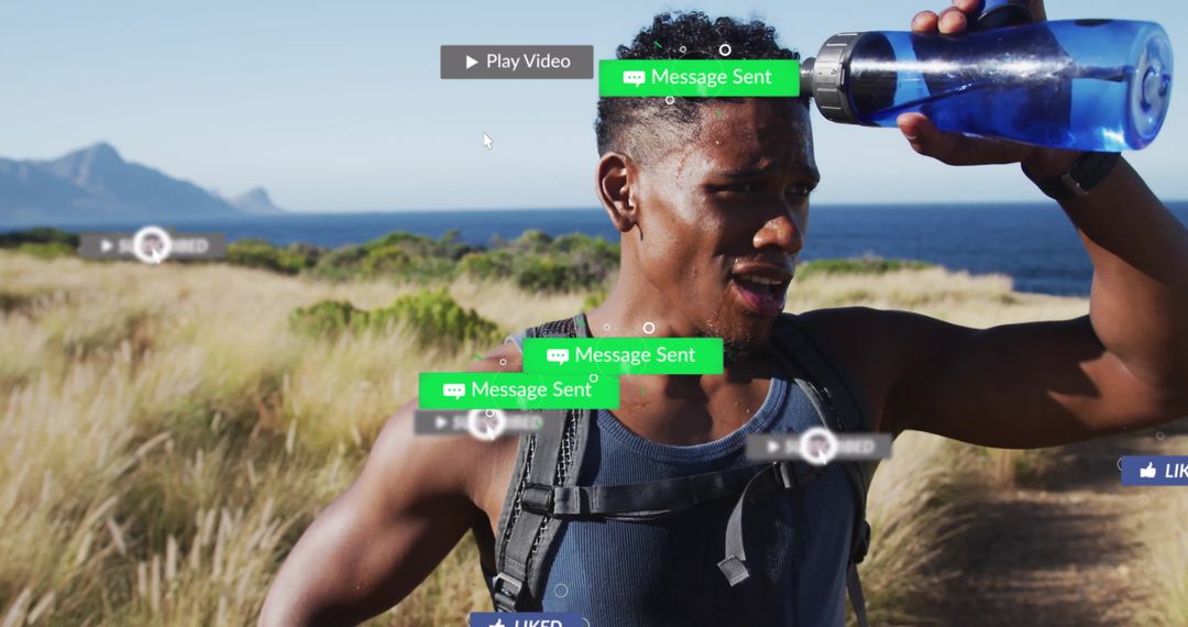 Hiker Resting Mid-Trail Hydrating on Beautiful Coastal Path