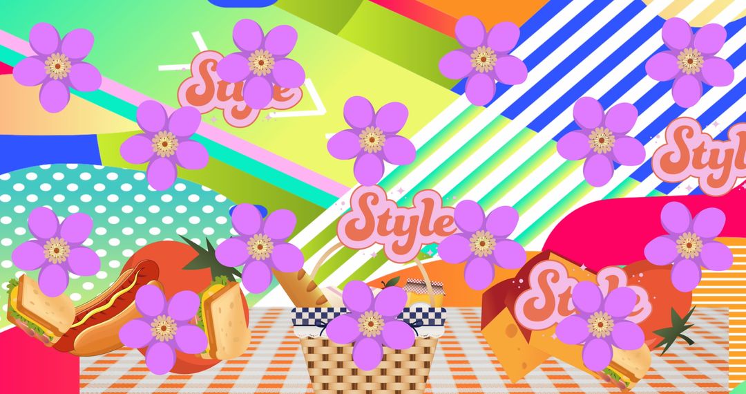 Colorful Picnic with Abstract Flower Designs and Style Text