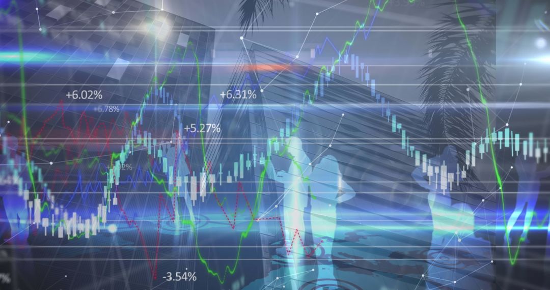 Data Analytics Overlay with Cityscape Background for Global Business Concept
