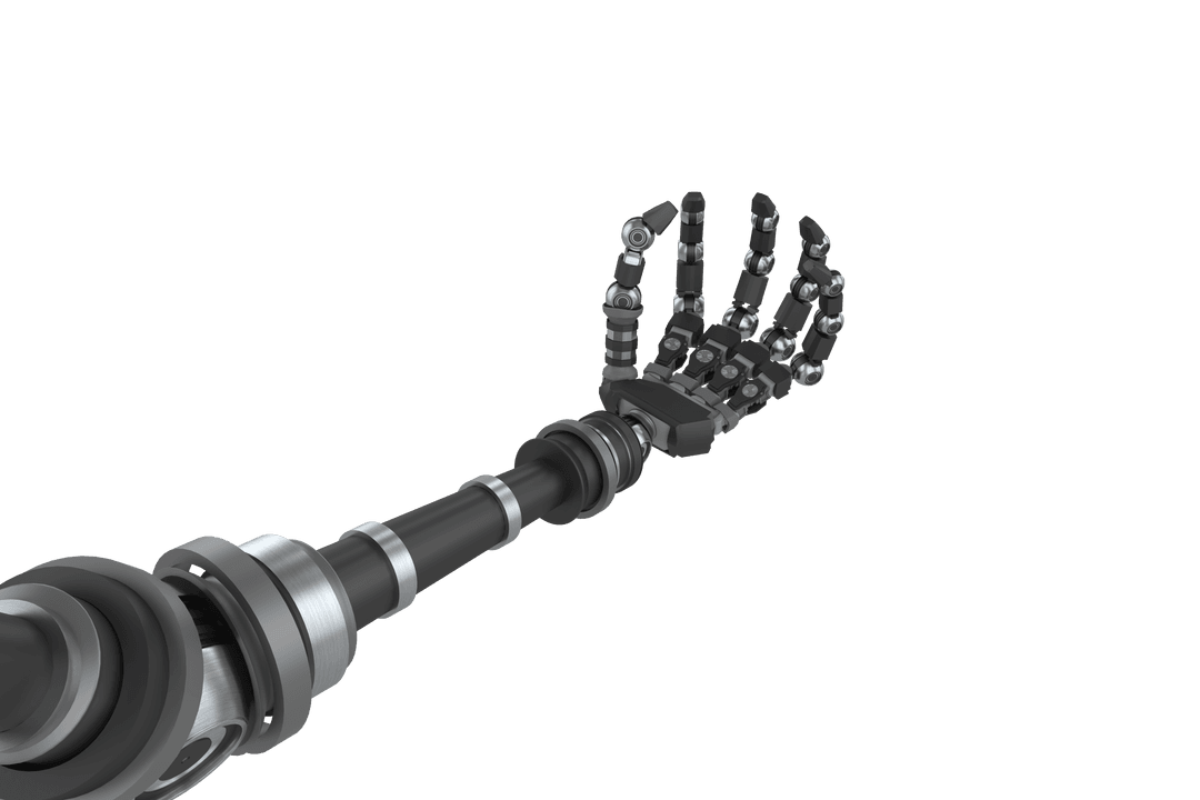 Futuristic Black Robotic Hand on Transparent Background