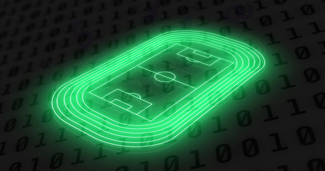 Neon Sports Stadium with Digital Binary Code