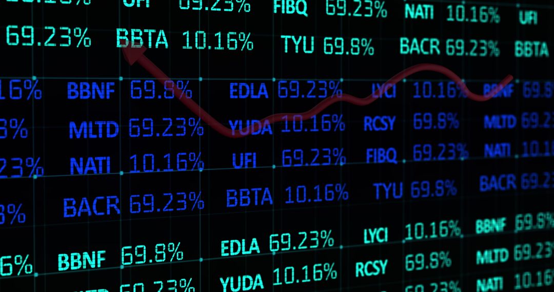Digital Financial Data with Red Arrows Depicting Market Trends