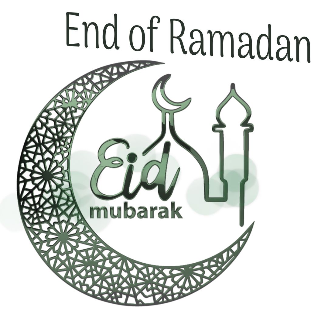 Eid Mubarak with Crescent Moon and Mosque Icon