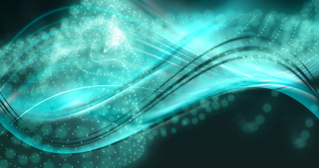 Abstract Cyan Wave with Dots and Light Streaks