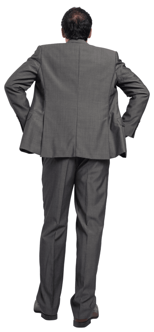 Transparent Back View Businessman Standing Hands on Hips