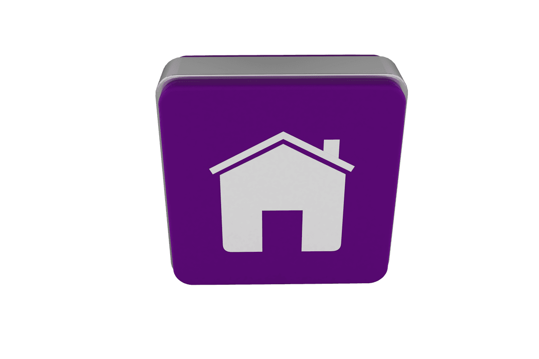 Purple 3D Home Icon on Transparent Background