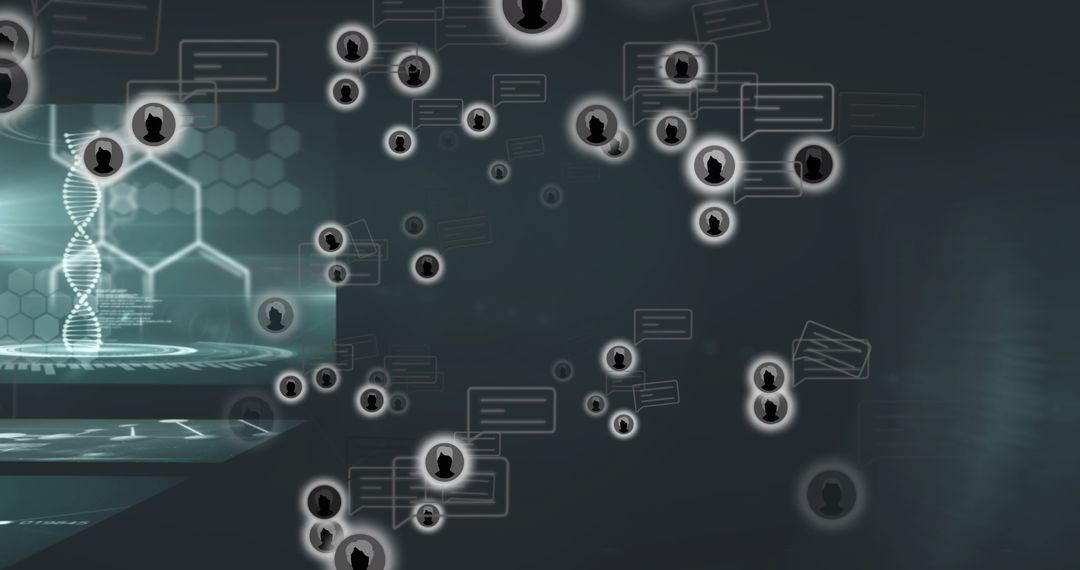 Futuristic Digital Interface with Holographic DNA and Network Overlay