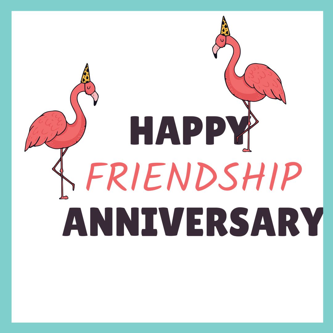 Flamingos with Hats Celebrating Friendship Anniversary