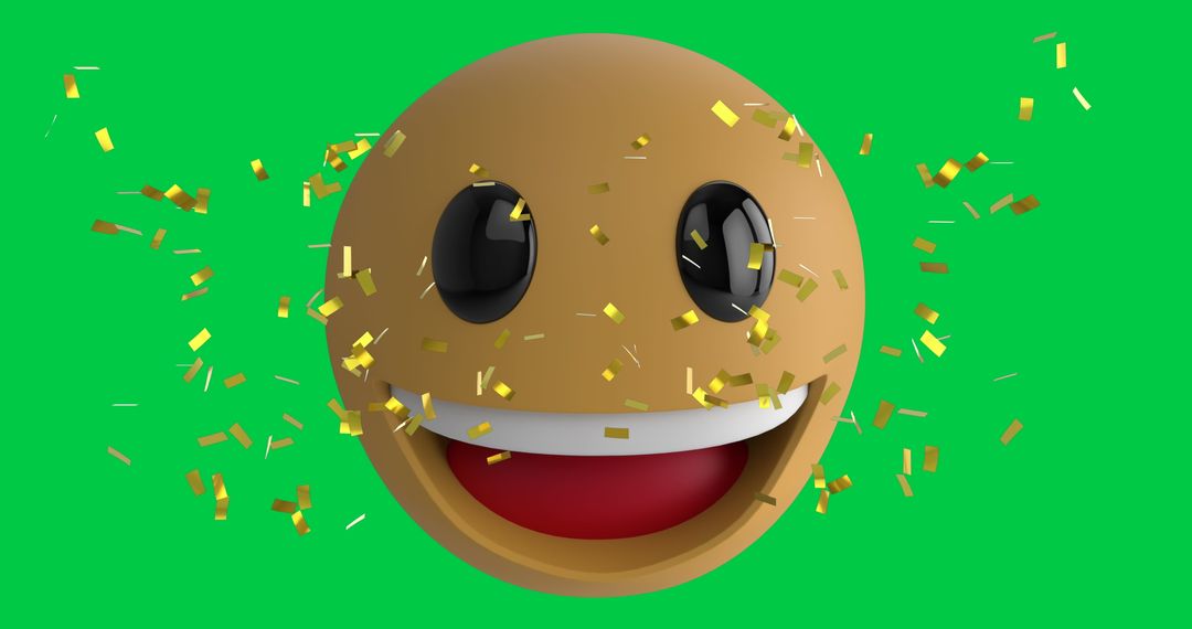 Joyful Emojidropping Gold Confetti on Green Background