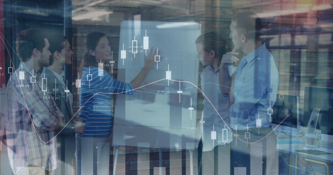 Business Team Analyzing Financial Data with Futuristic Overlay Expertise